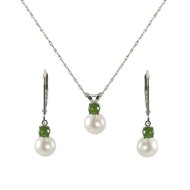 Pearls For You FW Pearl and Emerald May Birthstone Jewelry Set