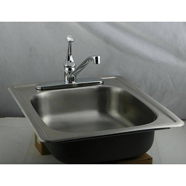 Stainless Steel Topmount Bar Sink and Single-handle Faucet Set