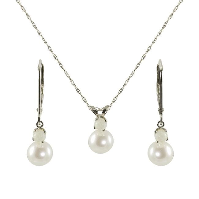 Pearls For You FW Pearl and Opal October Birthstone Jewelry Set