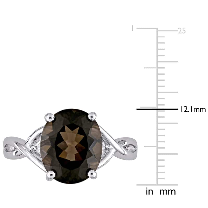 Miadora Sterling Silver Smokey Quartz and Diamond Fashion Ring