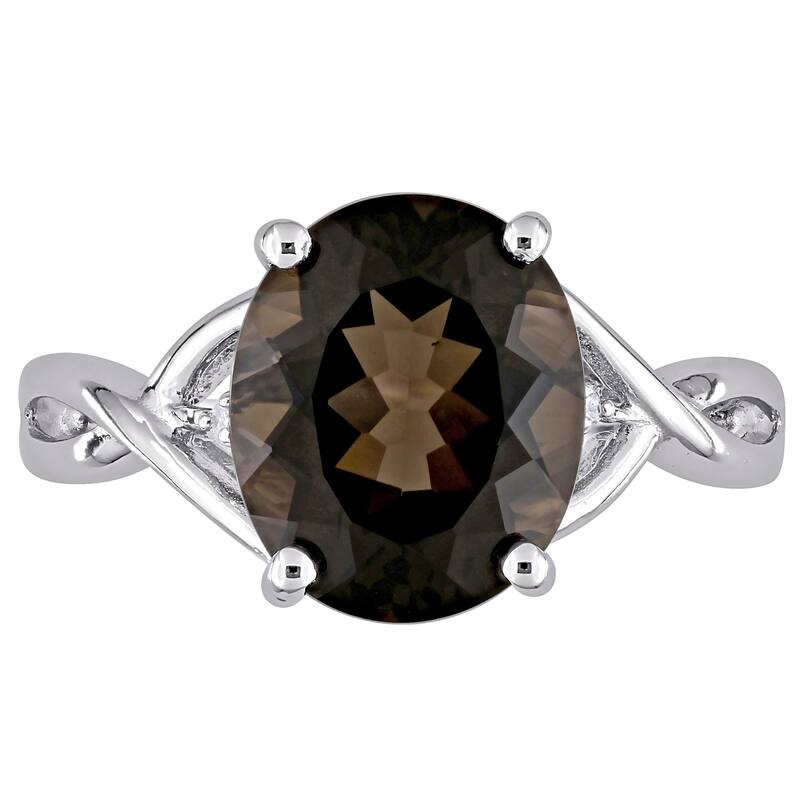 Miadora Sterling Silver Smokey Quartz and Diamond Fashion Ring