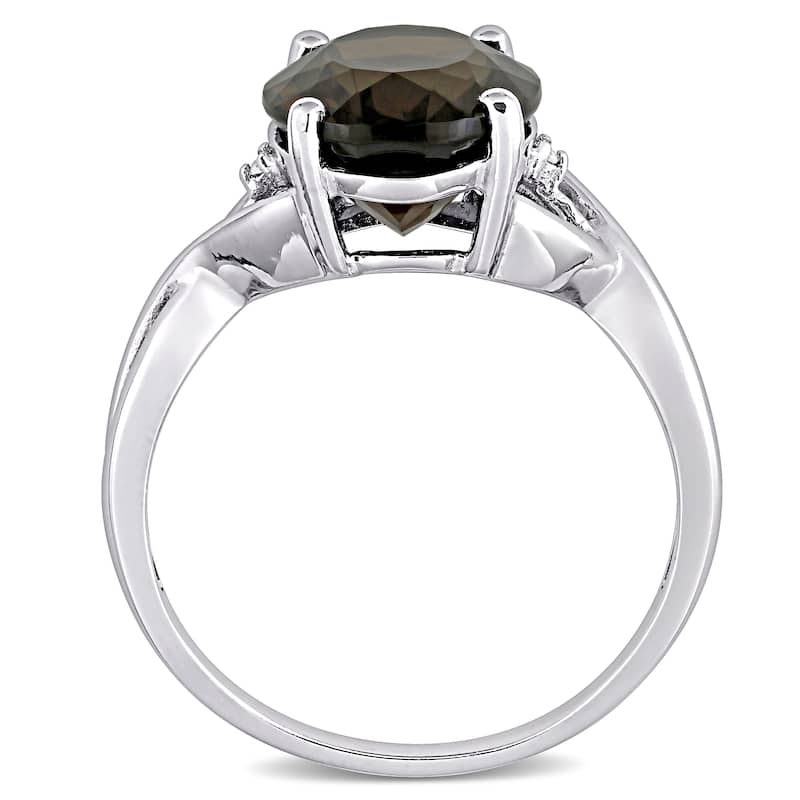 Miadora Sterling Silver Smokey Quartz and Diamond Fashion Ring