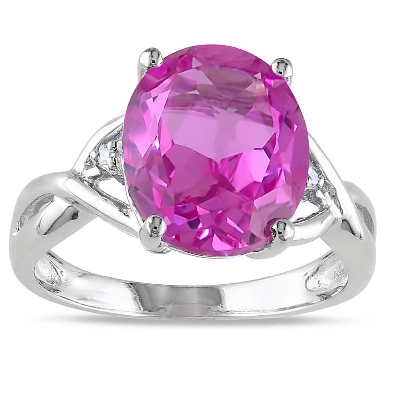 Miadora Sterling Silver Created Pink Sapphire and Diamond Fashion Ring - Size 5