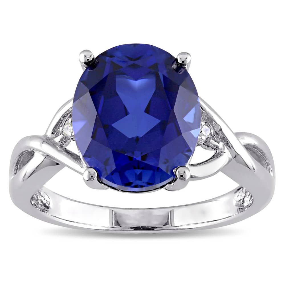 Miadora Sterling Silver Oval-Cut Created Blue Sapphire and Diamond Accent Crossover Ring