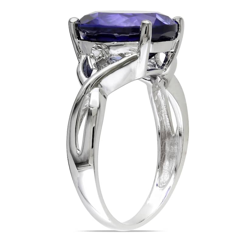 Miadora Sterling Silver Oval-Cut Created Blue Sapphire and Diamond Accent Crossover Ring