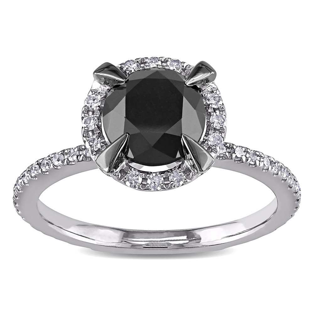 Miadora 10k White Gold with Black Rhodium 2 CT Black and White Diamond Halo Engagement Ring