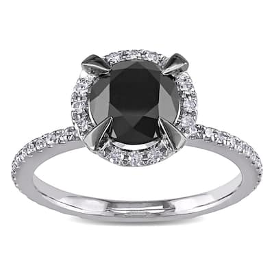 Miadora 10k White Gold with Black Rhodium 2 CT Black and White Diamond Halo Engagement Ring