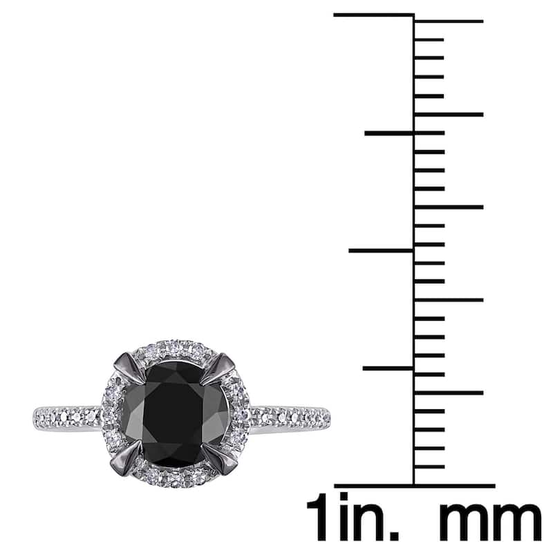 Miadora 10k White Gold with Black Rhodium 2 CT Black and White Diamond Halo Engagement Ring