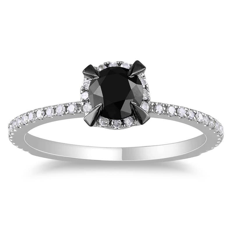 Miadora 10k White Gold 1ct TDW Round Black and White Diamond Ring