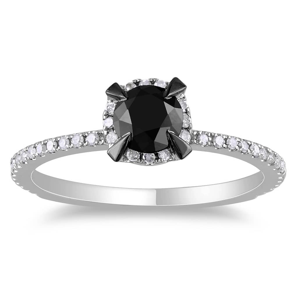 Miadora 10k White Gold 1ct TDW Round Black and White Diamond Ring