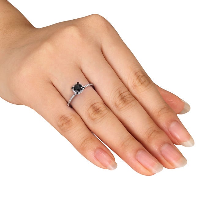 Miadora 10k White Gold 1ct TDW Round Black and White Diamond Ring