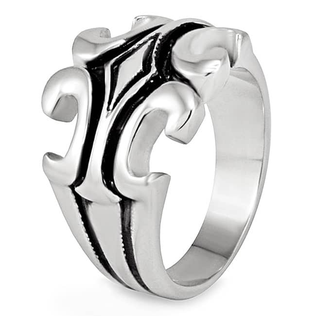 Men's Fleur de Lis Grooved Polished Stainless Steel Ring
