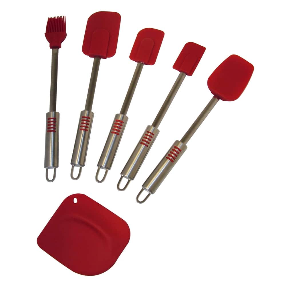 Le Chef Deluxe Stainless Steel Red Silicone 6-piece Spatula Set
