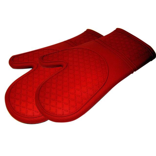 Le Chef Ultra-flex Silicone Padded Kitchen Oven Mitts (Set of 2) - Red Diamond