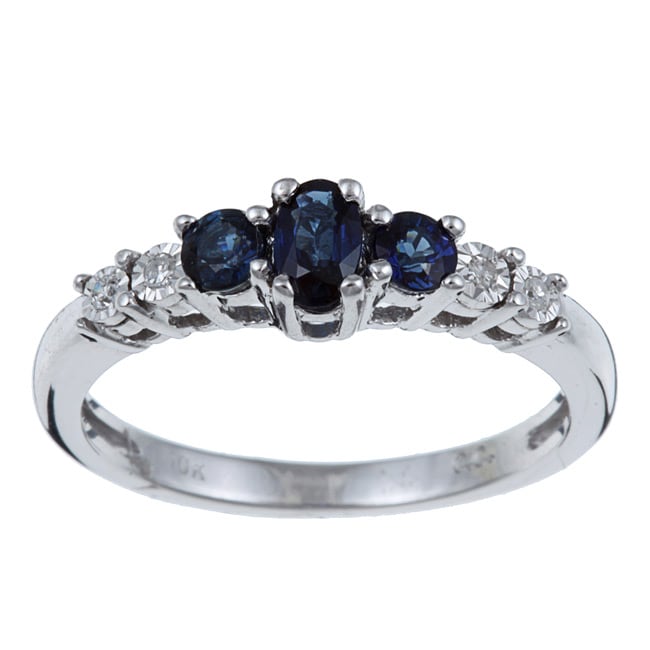 10k White Gold Blue Sapphire and Diamond Accent Ring