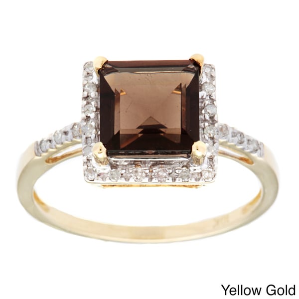 Viducci 10k Gold Smokey Quartz and 1/10ct TDW Diamond Ring (G H, I1 I2) Viducci Gemstone Rings