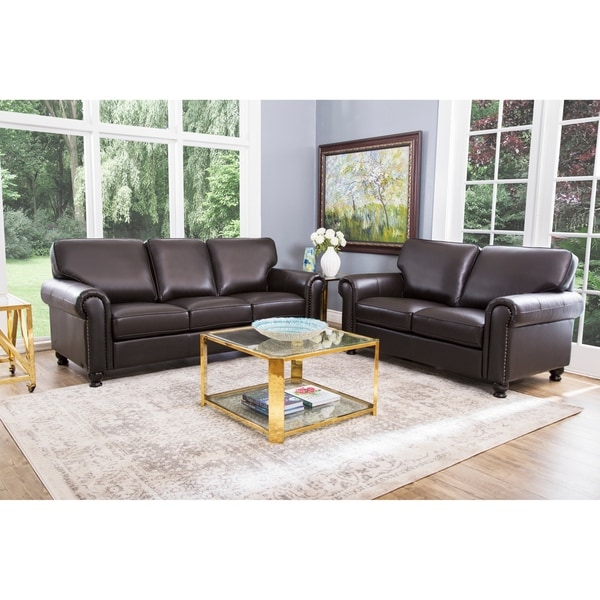 Shop Abbyson London Top Grain Leather 2 Piece Living Room Set  On Sale  Free Shipping Today 