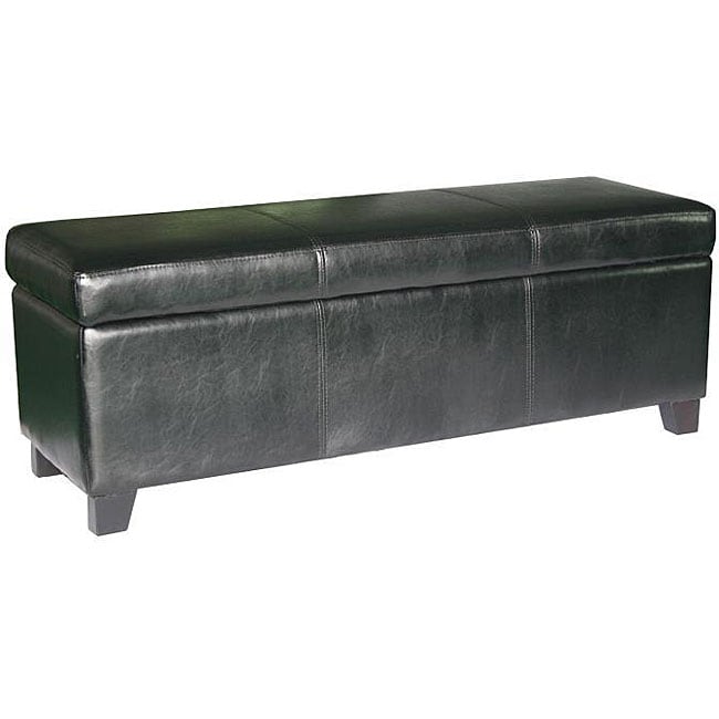 Black Bicast Leather Storage Ottoman Bench - Free Shipping ...