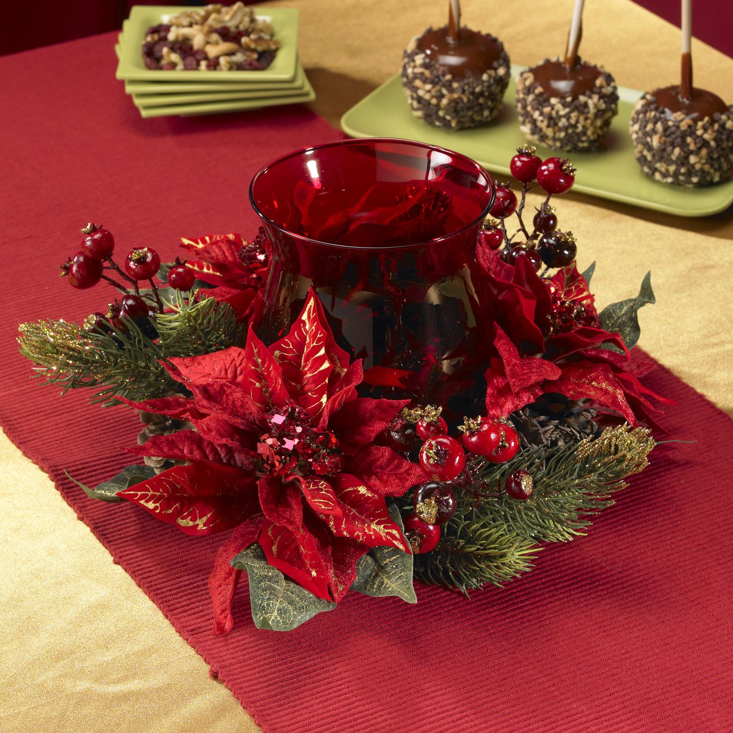 Shop Poinsettia and Berry Candelabrum Silk Plant Free Shipping Today