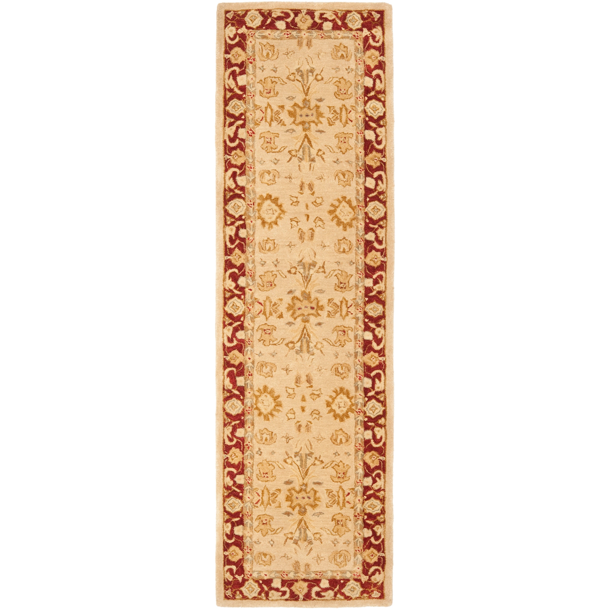 Handmade Mashad Ivory/ Red Wool Runner (23 X 10)