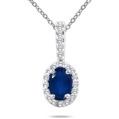 Marquee 10k White Gold Sapphire and 1/10ct TDW Diamond Necklace (H-I, I1-I2)