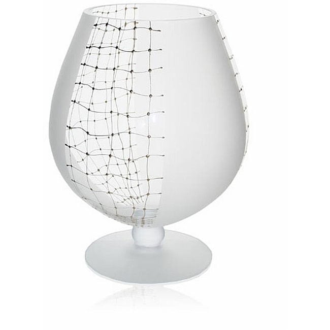 Web Of Intrigue Series Tumbler Vase (FrostedMaterials Sodium based glassDecorative/Functional VaseHolds Water YesDimensions 9.12 inches high x 9.12 inches wide x 10 inches deep )