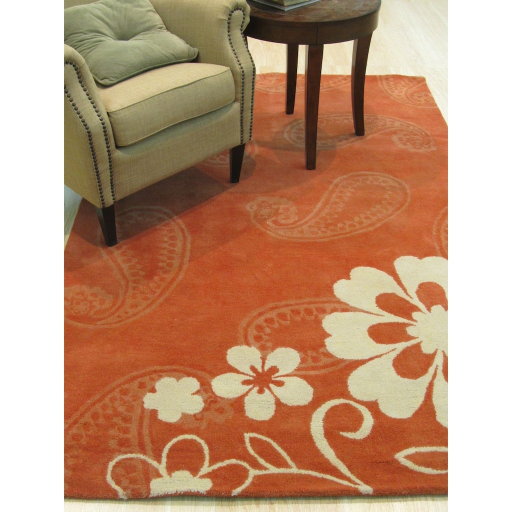 Hand-tufted Wool Rust Contemporary Floral Ron Rug