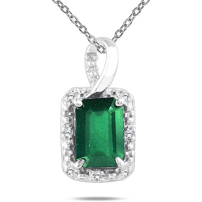Marquee 10k White Gold Emerald and Diamond Accent Necklace