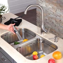 Kraus Kitchen Combo Set Stainless Steel Single Lever Pullout Faucet Kraus Kitchen Faucets