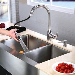 Kraus Kitchen Combo Set Stainless Steel Farmhouse Double Sink/Faucet Kraus Sink & Faucet Sets