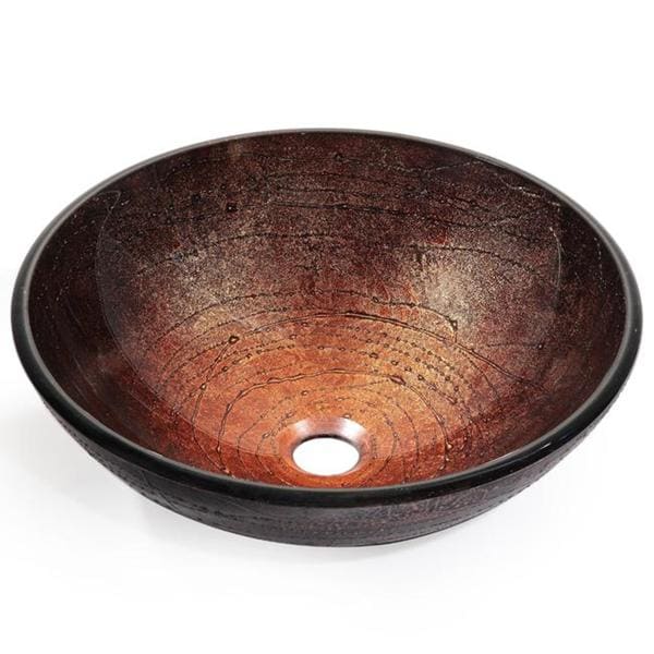 KRAUS GV-580 Copper Illusion 16-1/2 Inch Round Glass Vessel Bathroom Sink in Brown, Pop Up Drain, Mounting Ring option