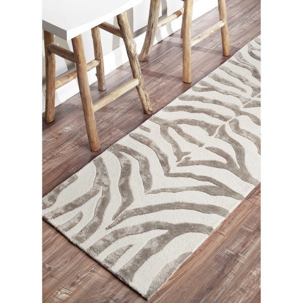 nuLOOM Handmade Zebra Ivory/ Grey Wool/ Viscose Runner - 2'6" x 8' Runner