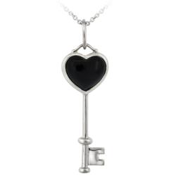 Glitzy Rocks Sterling Silver Onyx Heart Key Necklace Glitzy Rocks Gemstone Necklaces