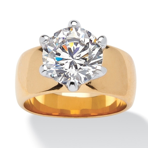 Yellow Gold-plated Cubic Zirconia Solitaire Engagement Ring - White
