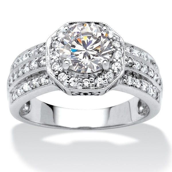 10K White Gold Cubic Zirconia Octagon Engagement Ring - On ... (600 x 600 Pixel)