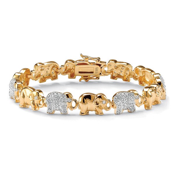 1 32 Tcw Pave Cubic Zirconia Elephant Bracelet In 18k Gold Over 1 32 Tcw Pave Cubic Zirconia Elephant Bracelet In 18k Gold Over Sterling Silver Glam Cz