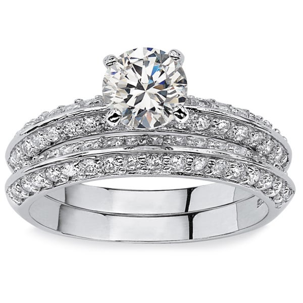 PalmBeach 2 Piece 2.10 TCW Round Cubic Zirconia Bridal Ring Set in