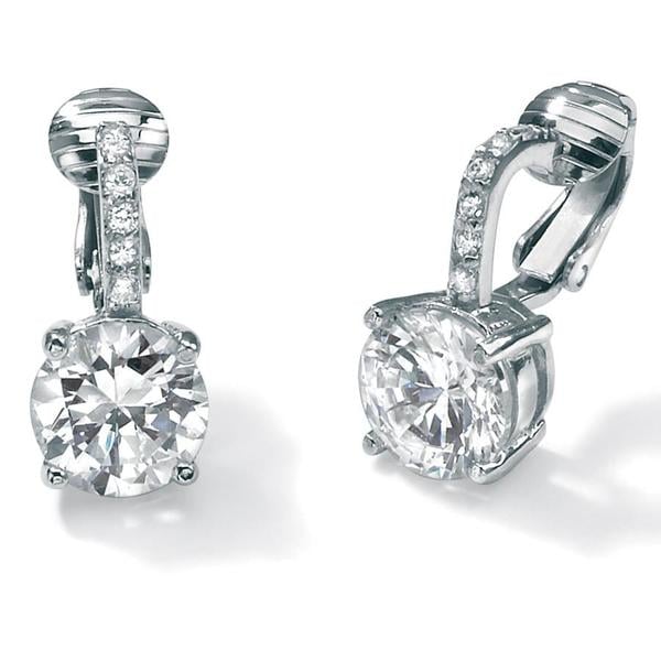 6 18 Tcw Round Cubic Zirconia Clip On Drop Earrings In Platinum 6 18 Tcw Round Cubic Zirconia Clip On Drop Earrings In Platinum Over 925 Sterling