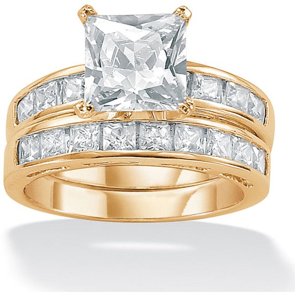 3.65 TCW Cubic Zirconia Bridal Ring Set in 18k Gold over .925 Sterling ...