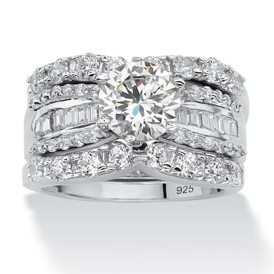 Platinum over Sterling Silver Cubic Zirconia Bridal Ring Set - White