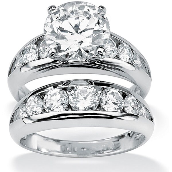 PalmBeach CZ Sterling Silver Cubic Zirconia Wedding Ring Set Glam CZ ...