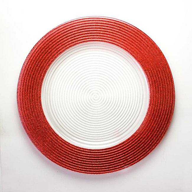 ChargeIt! by Jay Red Glitter Glass Chargers (Pack of 4)