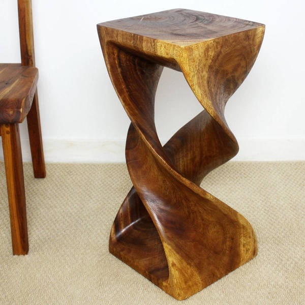Handmade Monkey Pod Wood Walnut Oil Finished Double Twist Stool Handmade Monkey Pod Wood Walnut Oil Finished Double Twist Stool Thailand