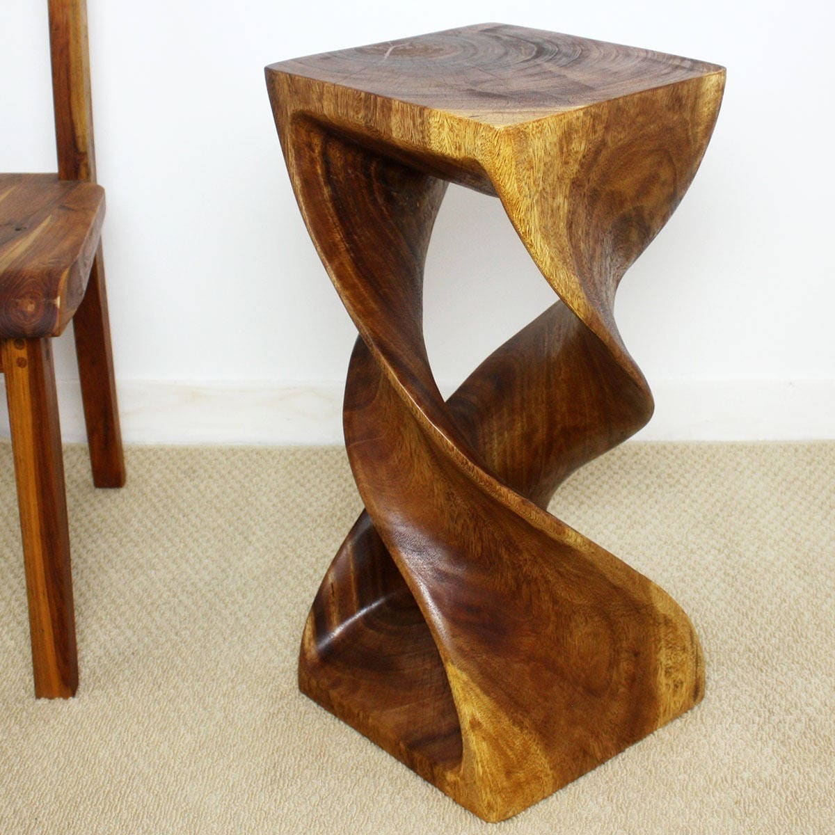Haussmann Double Twist Solid Wood End Table - 12 x 12 x 26 in - Walnut - 12" x 12" x 26"