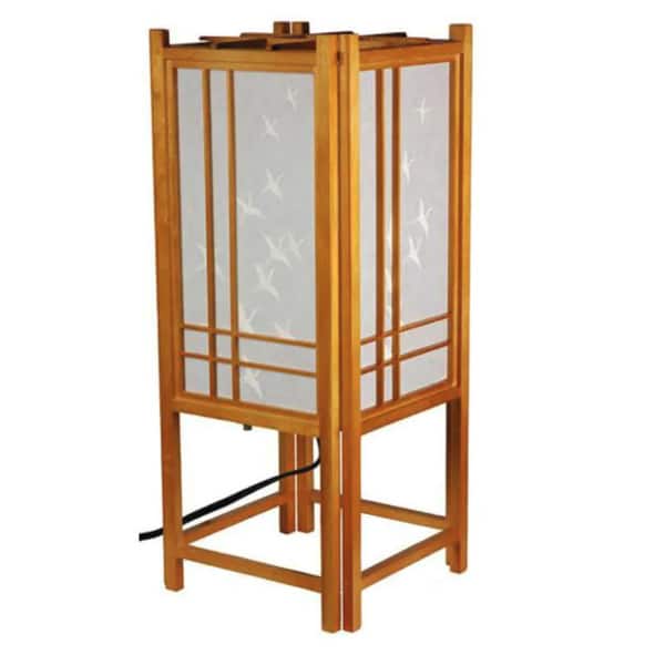 slide 2 of 2, Handmade Wooden 18-inch Cranes Shoji Lamp (China)