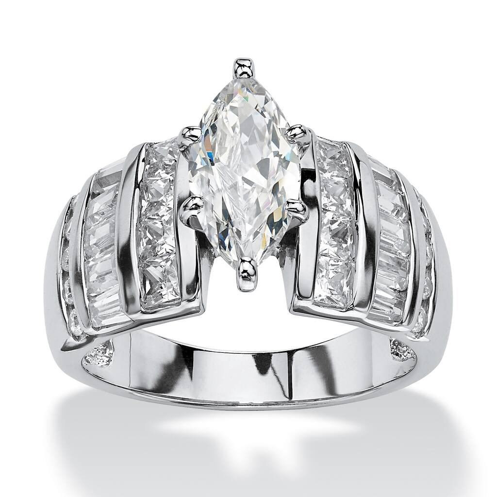 Platinum over Sterling Silver Cubic Zirconia Channel Engagement Ring - White