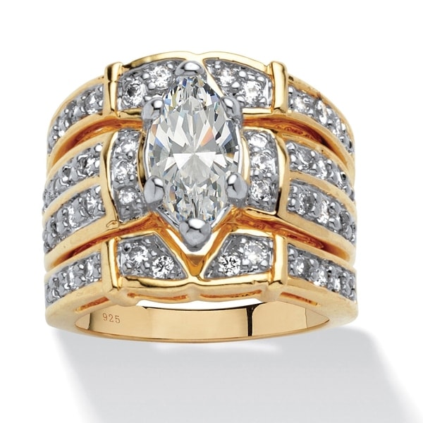 Yellow Gold over Sterling Silver Cubic Zirconia 3-Piece Bridal Set