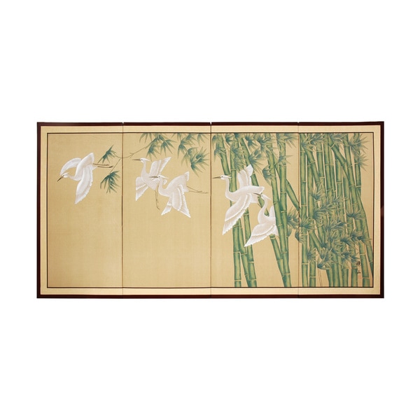 Wood and Silk 18 Inch Birds and Flowers Screen (China)