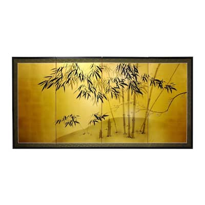 Handmade Silk and Wood 24-inch Gold Leaf Bamboo Wall Hanging/ Screen (China)