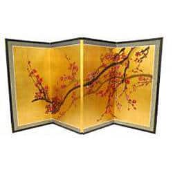 Handmade Silk and Wood 36-inch Plum Tree on Gold Leaf Wall Hanging (China) - 18"H x 36"W